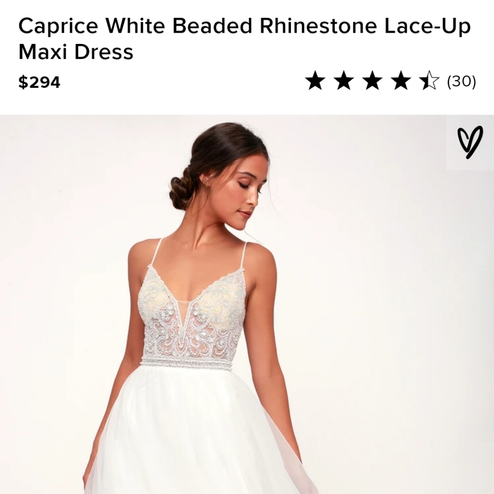 NWT White Beaded Rhinestone Lace-Up Maxi Dress